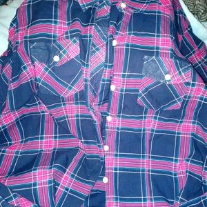 Torrid Blue Plaid Button Down Long Sleeve Shirt